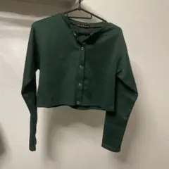 ダークグリーン ボタン付き クロップドセーター Mサイズ
