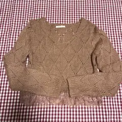 axes femme アクシーズ　くすみピンク　レース編み長袖ニットセーター