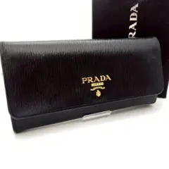 箱付 極美品 PRADA プラダ 長財布 折財布 カードケース付 ロゴ レザー