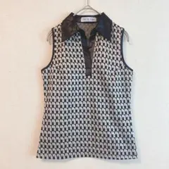 （M）80年代風 レトロ グランジ 襟付きノースリーブ ニット ゴールドラメ