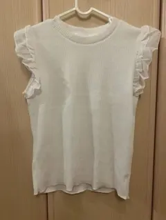 GRLホワイト フリル付き ノースリーブ Tシャツ M