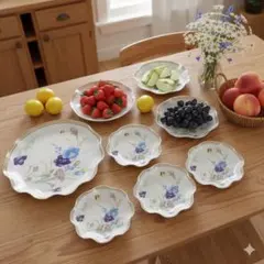 花柄ガラス食器セット 5点　ガラス皿　デザート皿 プレート お皿　ケーキ皿