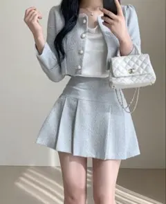 DHOLIC ツイードジャケット ツイードスカート セットアップ 水色S