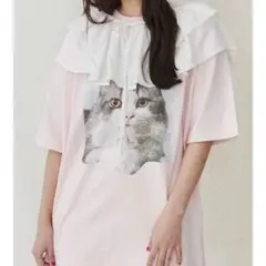 merry jenny ギンガムcat tee ピンク 猫 プリントのサムネイル
