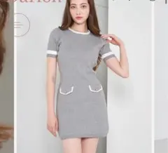 Darich バイカラーラインニットミニワンピース グレー FL