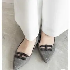 美品　RANDA ミニリボンフラットパンプス　グレー 24.5cm