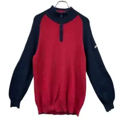 ノーティカジーンズ　メンズニット セーター　赤×紺　L　ハーフジップ【1392】