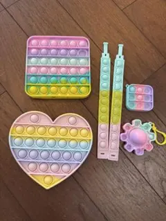 プッシュポップバブル 知育玩具 5点セット レインボーカラー