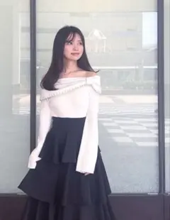 【新品】オフショルダーリボン付きニットトップス