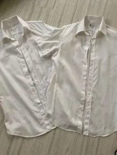 ホワイト 半袖ボタンダウンシャツ2枚セット（布地違い）