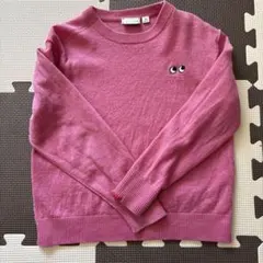 ピンク 目の刺繍 長袖セーター