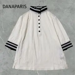 日本製＊DANAPARIS＊【L】スタンドカラーポロシャツ　裾ボーダー　ブラウスのサムネイル