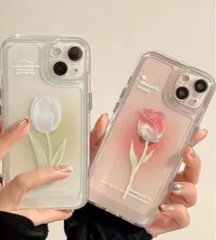 iPhone12 スマホカバー　チューリップ赤白　2個
