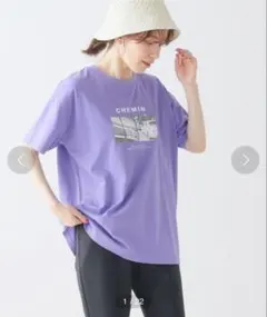 Honeys ゆるフォトプリントTシャツ 半袖 パープル