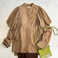 美品✨レイビームス ギャザーヨークフリルシャツ バンドカラー ふんわり 36