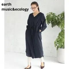 羽織Vネックワンピース 羽織り 前開き ウエスト紐 ゆったり ネイビー F