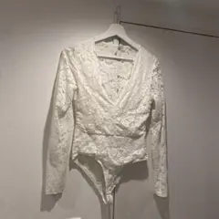 vintage レース　ボディスーツ　シャツ　ロンパーブラウス　トップス