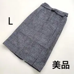 【秋冬】膝丈スカート　L チェック　黒