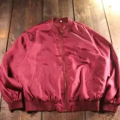 古着　シルク　短丈ボンバージャケット　ワインレッド　XL テロ感　光沢　エンジのサムネイル