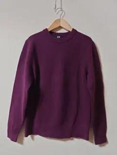 ユニクロ　UNIQLO ウォッシャブルミラノリブクルーネックセーター　ワイン　S