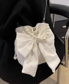 リボン付きパールショルダーバッグ