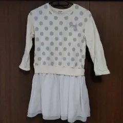 130 ティンカーベル トレーナーワンピース 裏起毛 アイボリー 水玉 女の子