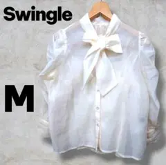 Swingle シアー ボウタイ ブラウス M ベージュ パフスリーブのサムネイル