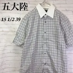 ゴタイリク　ワイシャツ　チェック　半袖　配色　ビジネス　コットン　スーツ