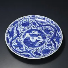 江戸幕末明治時代 古伊万里 有田 染付 尺寸大皿 微塵唐草 ベロ藍約35㎝ 飾皿 江戸幕末明治時代 古伊万里 有田 染付 尺寸大皿 微塵唐草 ベロ藍約35