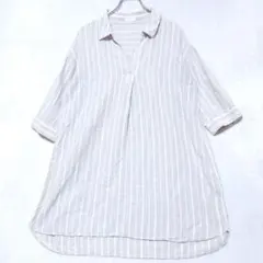 グラシア スキッパー ストライプ チュニックブラウス（M）七分袖 ベージュ