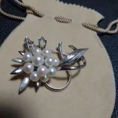 silver刻印あこや本真珠ブローチレトロ