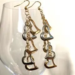 【ハンドメイド】ハート型吊り下げピアス ゴールド シルバー