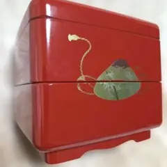 【新品】会津漆器 朱色 貝合わせ模様の二段重箱 合成漆器 伝統工芸のサムネイル