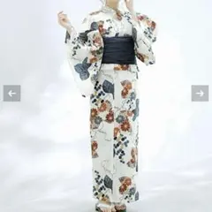 【新品】花柄 浴衣・帯・下駄セット 白地