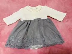 バースデイ　ワンピース　ロンパース　長袖　レース　青　conoco 70cm