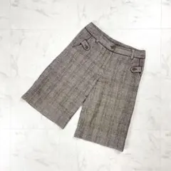 美品 レリアン チェック柄ショートパンツ ハーフパンツ 膝丈 茶色 9*KD48