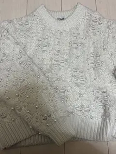 ZARA アイボリー パールニットセーター S