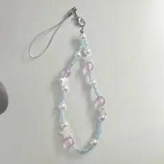 622韓国　ビーズキーホルダー　ビーズストラップ　紫　ウィッシュコア　カメラ