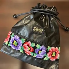 ⭐︎⭐︎FEILER 花柄刺繍 ポーチ 巾着 合皮 黒
