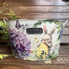 Yoさま バケツ型取手付き たまごを抱いたうさぎさん ローズいっぱい 