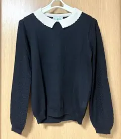 earth music&ecology／黒ニットセーター（襟付き）長袖