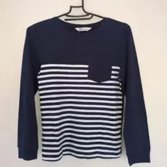 H&M 長袖カットソー ボーダー ポケット付 ネイビー サイズ約130 未使用