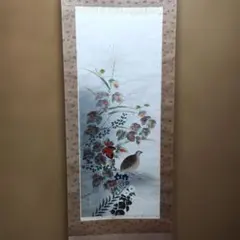 美品 掛け軸 日本画家 野村隆古作 白梅喜雀図 共箱 太巻き付 縁起物