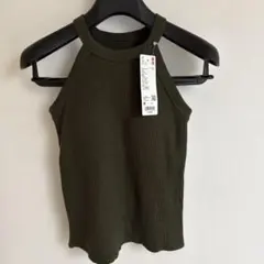 UNIQLO ホルターネックブラタンクトップ ダークグリーン M 新品のサムネイル