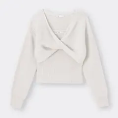 GU 2ピースセーター　ホワイトリブ編みクロップドトップスセット