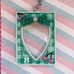 トレカキーホルダー ギンガムチェック グリーン さくらんぼ