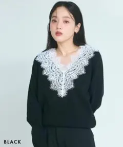 ベースメントオンライン　Vネックレースニット