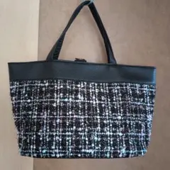 ツイードと合成皮革のトートバッグ
