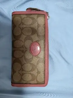 Coach ロゴパターン 長財布 ブラウン/ピンク
