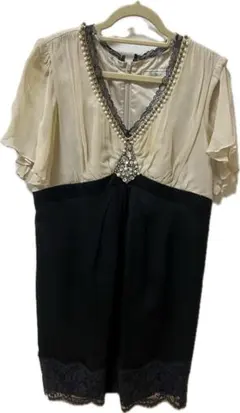 【訳あり】グレースコンチネンタル ビジュー パール バイカラーワンピース 36